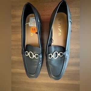 Unisa Black Leather Loafers with Silver Hardware 11